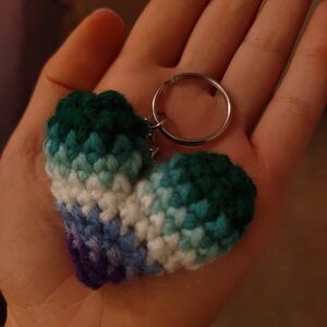 Gay Heart Keychain Crochet Handmade Amigurumi MLM Pride Flag Three Inches